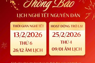 TRƯỜNG MẦM NON NINH PHÚC THÔNG BÁO LỊCH NGHỈ TẾT NGUYÊN ĐÁN BÍNH NGỌ 2026